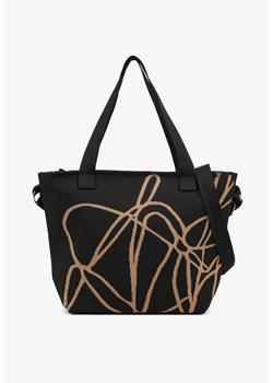 Czarna Torebka Shopperka w Abstrakcyjny Wzór z Dodatkowym Paskiem na Ramię Oberina ze sklepu born2be.pl w kategorii Torby Shopper bag - zdjęcie 181922366