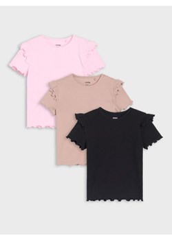 Sinsay - Koszulki z prażkowanej dzianiny z ozdobnymi falbanami 3 pack - wielobarwny ze sklepu Sinsay w kategorii Bluzki dziewczęce - zdjęcie 181929568