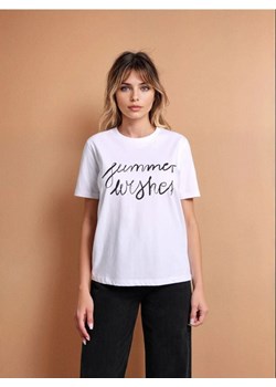 Sinsay - Bawełniana koszulka z napisem SUMMER WISHES - biały ze sklepu Sinsay w kategorii Bluzki damskie - zdjęcie 181930165