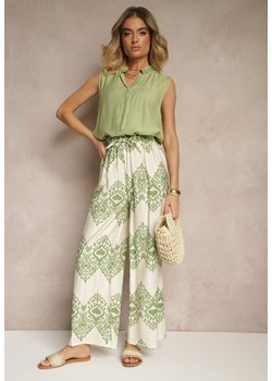 Zielone Spodnie z Wiskozy o Szerokim Kroju High Waist ze Wzorem Boho Neolissea ze sklepu renee.pl w kategorii Spodnie damskie - zdjęcie 181937415