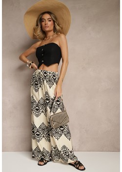 Czarne Spodnie z Wiskozy o Szerokim Kroju High Waist ze Wzorem Boho Neolissea ze sklepu renee.pl w kategorii Spodnie damskie - zdjęcie 181937425