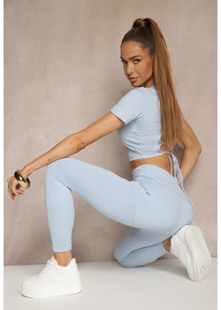 Jasnoniebieskie Legginsy z Ozdobnymi Przeszyciami z Efektem Modelowania Carittia ze sklepu renee.pl w kategorii Spodnie damskie - zdjęcie 181938846