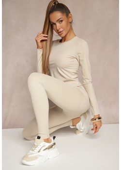 Jasnobeżowy Komplet Sportowy Legginsy i Top Typu Longsleeve Dorotia ze sklepu renee.pl w kategorii Komplety i garnitury damskie - zdjęcie 181938906
