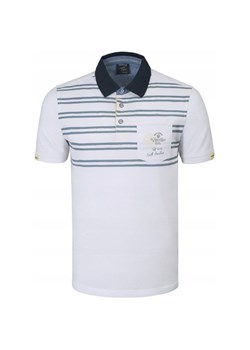 Koszulka Polo - Męska - Pako Jeans - Biała, Paski i Nadruk TSPJNSpoloLEADbi ze sklepu JegoSzafa.pl w kategorii T-shirty męskie - zdjęcie 181940485