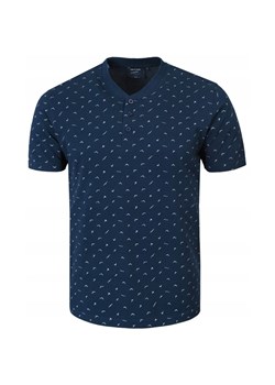 Męski T-Shirt, Dekolt z Guzikami - Pako Jeans - Granatowy, Drobny Wzór TSPJNStinoGR ze sklepu JegoSzafa.pl w kategorii T-shirty męskie - zdjęcie 181940588
