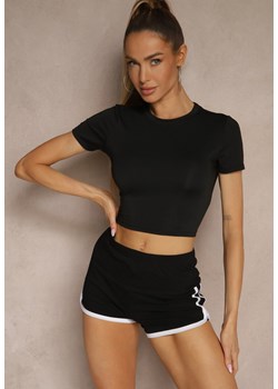 Czarny Dopasowany T-shirt z Wiskozą o Kroju Crop Top Folaviela ze sklepu renee.pl w kategorii Bluzki damskie - zdjęcie 181942957