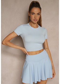 Jasnoniebieski Dopasowany T-shirt z Wiskozą o Kroju Crop Top Folaviela ze sklepu renee.pl w kategorii Bluzki damskie - zdjęcie 181942967