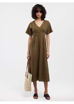 Sukienka damska midi lniana khaki Victorine 303 ze sklepu Big Star w kategorii Sukienki - zdjęcie 181946256