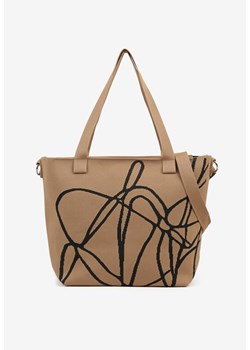 Brązowa Torebka Shopperka w Abstrakcyjny Wzór z Dodatkowym Paskiem na Ramię Oberina ze sklepu born2be.pl w kategorii Torby Shopper bag - zdjęcie 181947555