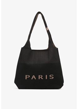 Czarna Trapezowa Torebka Typu Shopper z Ozdobnym Napisem Salirenia ze sklepu renee.pl w kategorii Torby Shopper bag - zdjęcie 181949996