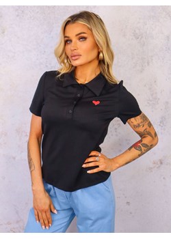 BLUZKA POLO Z SERDUSZKIEM- CZARNA ze sklepu olika.com.pl w kategorii Bluzki damskie - zdjęcie 181952615