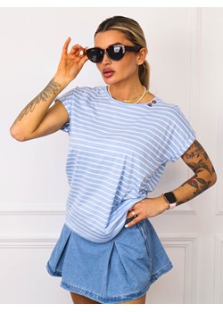 T-SHIRT W PASKI Z OZDOBNYMI GUZIKAMI- NIEBIESKI ze sklepu olika.com.pl w kategorii Bluzki damskie - zdjęcie 181952757