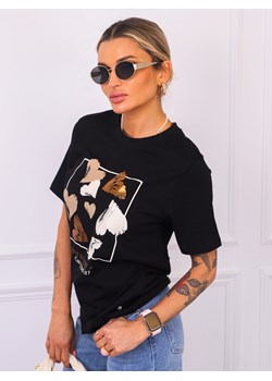 T-SHIRT Z OZDOBNYMI SERDUSZKAMI- CZARNY ze sklepu olika.com.pl w kategorii Bluzki damskie - zdjęcie 181953019