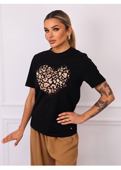 T-SHIRT Z SERCEM I OZDOBNĄ PANTERKĄ- CZARNY ze sklepu olika.com.pl w kategorii Bluzki damskie - zdjęcie 181953148