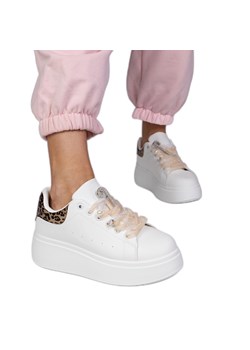 Białe sneakersy z panterkową wstawką i szpilką z cyrkoniami ze sklepu ButyModne.pl w kategorii Buty sportowe damskie - zdjęcie 181955245