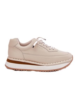 Skórzane Sneakersy Damskie Na Platformie Big Star RR274A334 Beżowe beżowy ze sklepu ButyModne.pl w kategorii Buty sportowe damskie - zdjęcie 181955319
