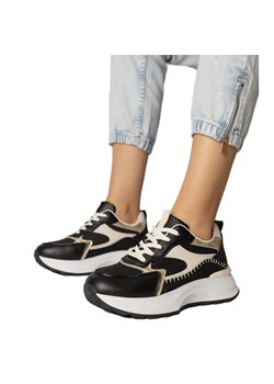 Czarne sneakersy sportowe z plecioną wstawką ze sklepu ButyModne.pl w kategorii Buty sportowe damskie - zdjęcie 181955586