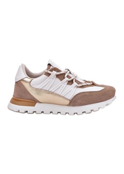 Skórzane Półbuty Sneakersy Damskie Artiker 56C1738 Beżowo-Złote beżowy ze sklepu ButyModne.pl w kategorii Buty sportowe damskie - zdjęcie 181955889