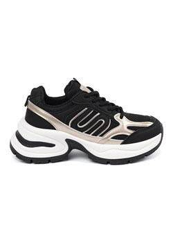 Shelvt Czarne damskie sneakersy ze złotymi wstawkami ze sklepu ButyModne.pl w kategorii Buty sportowe damskie - zdjęcie 181956106
