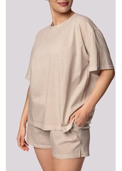 Mona bawełniana piżama damska ecru plus size Stripe Short Sleeve, Kolor ecru, Rozmiar 2XL, Mona ze sklepu Primodo w kategorii Piżamy damskie - zdjęcie 181962385