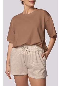 Mona bawełniana piżama damska plus size Stripe Short Sleeve, Kolor ecru-karmelowy, Rozmiar 2XL, Mona ze sklepu Primodo w kategorii Piżamy damskie - zdjęcie 181962389