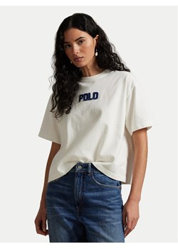Polo Ralph Lauren T-Shirt 211965119001 Écru Oversize ze sklepu MODIVO w kategorii Bluzki damskie - zdjęcie 181964835