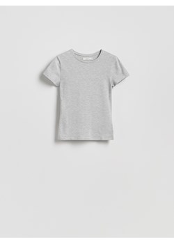 Reserved - Bawełniany t-shirt slim fit - jasnoszary ze sklepu Reserved w kategorii Bluzki damskie - zdjęcie 181966886
