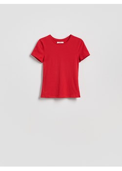 Reserved - Bawełniany t-shirt slim fit - czerwony ze sklepu Reserved w kategorii Bluzki damskie - zdjęcie 181966888