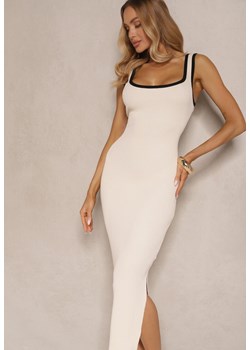 Beżowo-Czarna Sukienka z Wiskozą Typu Bodycon z Prążkowanego Materiału Erilwenis ze sklepu renee.pl w kategorii Sukienki - zdjęcie 181968167