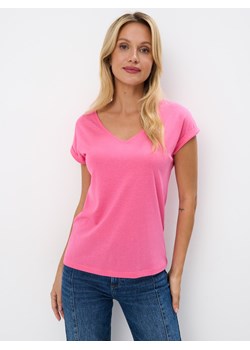 Mohito - Różowy t-shirt z krótkim rękawem - fuksjowy ze sklepu Mohito w kategorii Bluzki damskie - zdjęcie 181969788