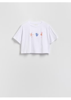 Reserved - Krótki t-shirt z nadrukiem - biały ze sklepu Reserved w kategorii Bluzki damskie - zdjęcie 181970127