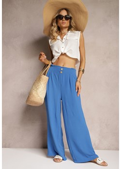 Niebieskie Spodnie w Stylu Alladynek High Waist Wykończone Gumką w Pasie Riselma ze sklepu renee.pl w kategorii Spodnie damskie - zdjęcie 181980538