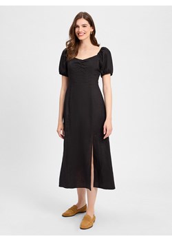 Marie Lund Damska lniana sukienka na co dzień Kobiety len czarny jednolity ze sklepu vangraaf w kategorii Sukienki - zdjęcie 181981295