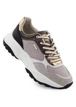 Skórzane sneakersy damskie beżowe eVento 8234 szare ze sklepu ButyModne.pl w kategorii Buty sportowe damskie - zdjęcie 181985078