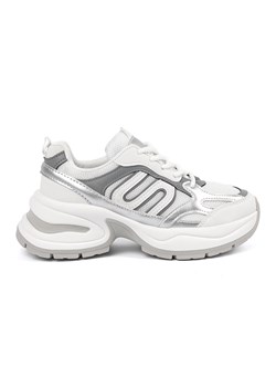 Białe damskie sneakersy ze srebrnymi wstawkami ze sklepu ButyModne.pl w kategorii Buty sportowe damskie - zdjęcie 181985158