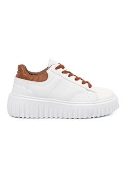 Shelvt Białe sneakersy brązowymi wstawkami brązowe ze sklepu ButyModne.pl w kategorii Buty sportowe damskie - zdjęcie 181985199