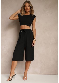Czarne Spodnie Kuloty z Bawełną High Waist Azetia ze sklepu renee.pl w kategorii Spodnie damskie - zdjęcie 181992846