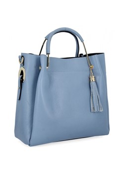 Elegancka Torebka Skórzana Włoski Kuferek z Kosmetyczką 5702 Jasno Niebieska ze sklepu PaniTorbalska w kategorii Torby Shopper bag - zdjęcie 181995166
