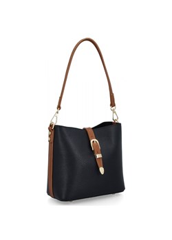 Elegancka Torebka Skórzana Listonoszka 3 Komory 573 Granatowa/Ruda ze sklepu PaniTorbalska w kategorii Torby Shopper bag - zdjęcie 181995239