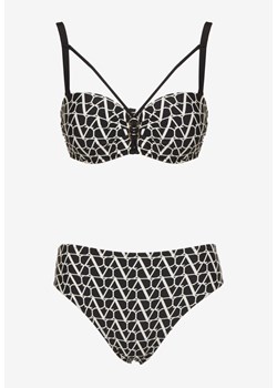 Czarne Bikini Biustonosz i Majtki Typu Figi w Geometryczny Wzór Linarissa ze sklepu renee.pl w kategorii Stroje kąpielowe - zdjęcie 181996715