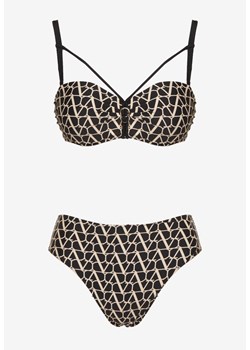 Beżowe Bikini Biustonosz i Majtki Typu Figi w Geometryczny Wzór Linarissa ze sklepu renee.pl w kategorii Stroje kąpielowe - zdjęcie 181996717