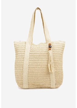 Beżowa Pleciona Torebka Shopper w Stylu Plażowym z Ozdobnym Frędzelkiem Galvessa ze sklepu renee.pl w kategorii Torby letnie - zdjęcie 181998979
