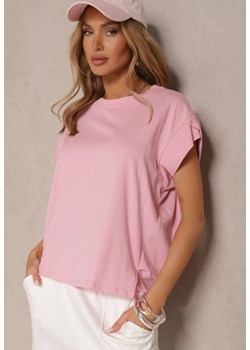 Różowy Bawełniany T-shirt z Rozcięciami przy Rękawach Katilana ze sklepu renee.pl w kategorii Bluzki damskie - zdjęcie 182001017