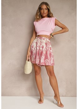 Różowe Szorty z Wiskozy High Waist z Roślinnym Wzorem Orrisell ze sklepu renee.pl w kategorii Szorty - zdjęcie 182001035