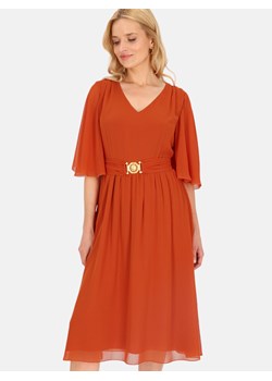 Wizytowa sukienka midi z szyfonu z ozdobnym paskiem L’AF Lova ze sklepu Eye For Fashion w kategorii Sukienki - zdjęcie 182002888