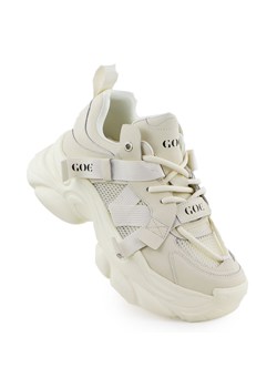 Skórzane sneakersy na grubej podeszwie damskie beżowe Goe RR2N4051 beżowy ze sklepu ButyModne.pl w kategorii Buty sportowe damskie - zdjęcie 182004086