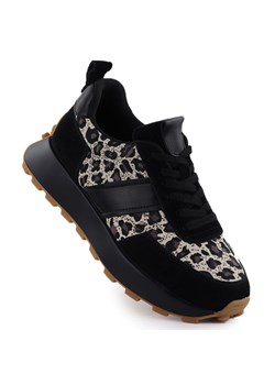 Skórzane sneakersy na platformie w panterkę czarne Vinceza 66793 ze sklepu ButyModne.pl w kategorii Buty sportowe damskie - zdjęcie 182004197