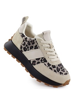 Skórzane sneakersy na platformie w panterkę beżowe Vinceza 66793 beżowy ze sklepu ButyModne.pl w kategorii Buty sportowe damskie - zdjęcie 182004198