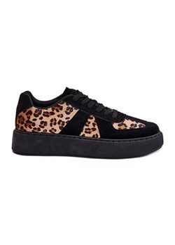 Sneakersy Damskie Z Panterką Na Platformie Czarne ze sklepu ButyModne.pl w kategorii Buty sportowe damskie - zdjęcie 182004269