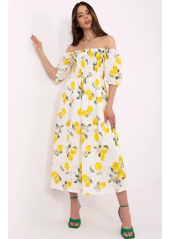 Midi sukienka damska w cytryny MI-SK-530-1.99, Kolor ecru-żółty, Rozmiar uniwersalny, ITALY MODA ze sklepu Primodo w kategorii Sukienki - zdjęcie 182006508